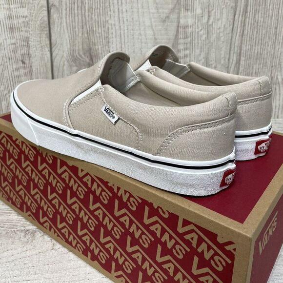 Vans Asher Men\'s Size 8.5 Slip On Shoes Canvas Taupe White Sneakers VN0A45J8K1T main image 4